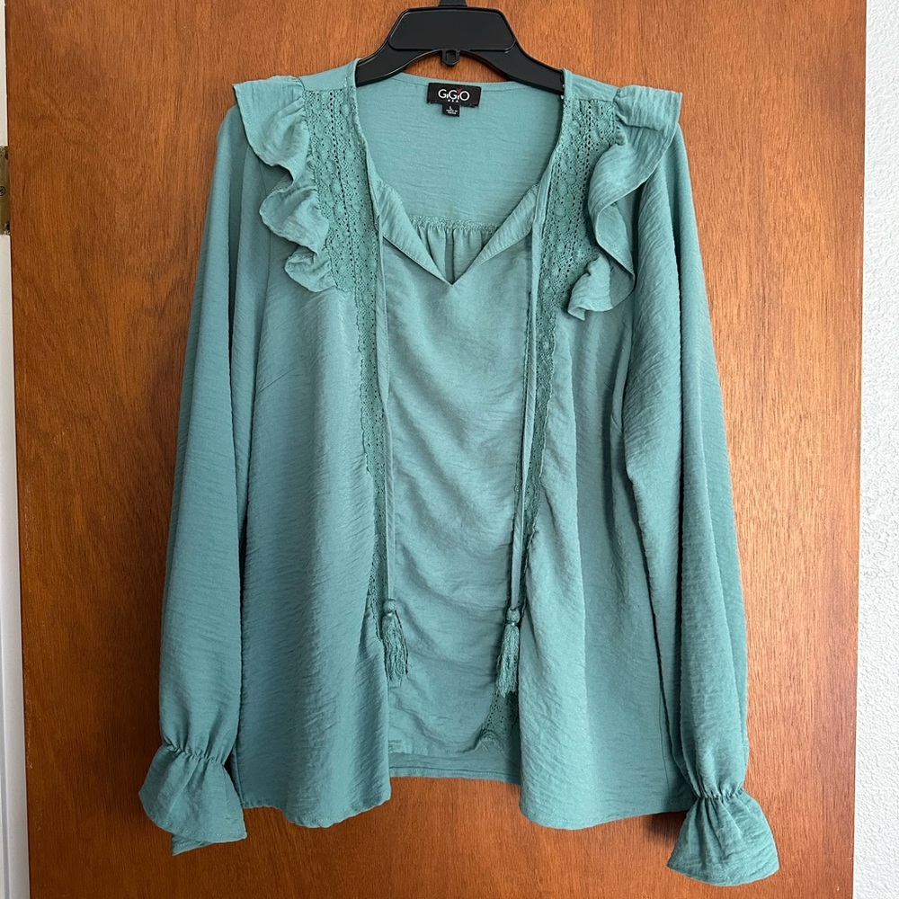 Gigio Women's Aqua Ruffle Blouse